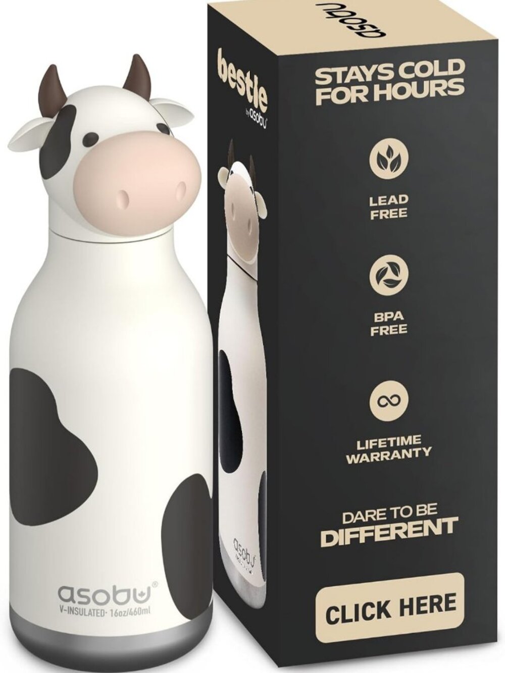 Cute Cow Water Bottle, BPA-Free, Collectible Character, Perfect for Kids